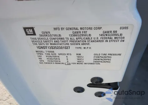 2005 Chevrolet Trailblazer Ls z USA, uszkodzony, nr VIN 1GNDT13S252301027